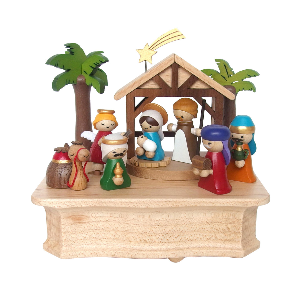 WOODEN CHRISTMAS selling NATIVITY STABLE Lighted MUSICAL BOX PLAYS