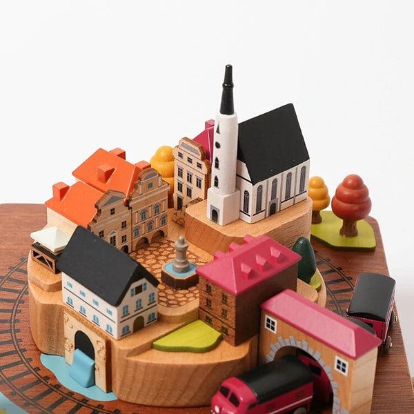 Autumn Train Wooden Music Box in Red/brown