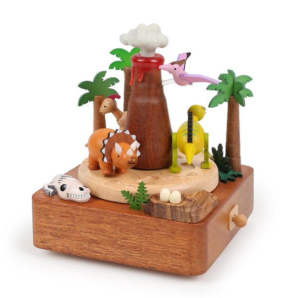 Dinosaurs & Volcano Wooden Music Box