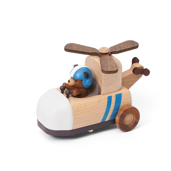 Bear Helicopter Wooden Music Box