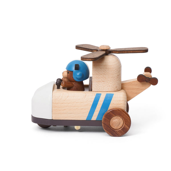 Bear Helicopter Wooden Music Box