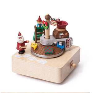 North Pole Santa and elf music box with rotating toy conveyor
