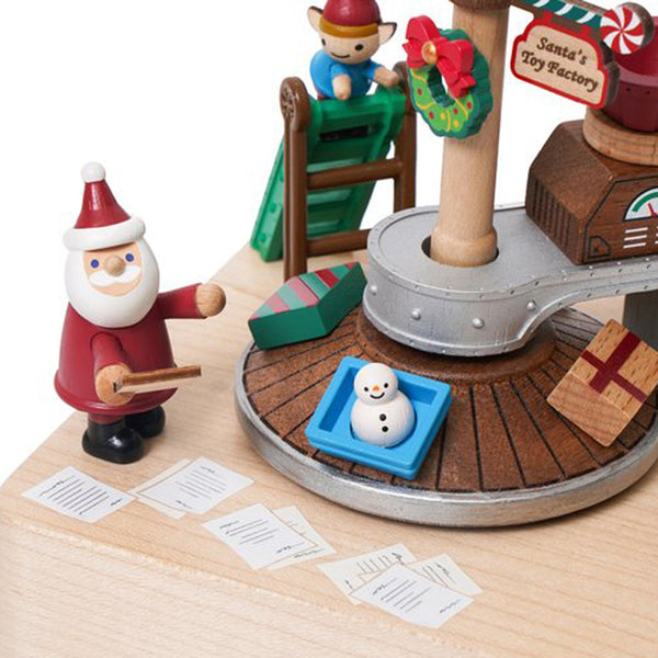 Santa Gift Factory Christmas music box with moving conveyer belt
