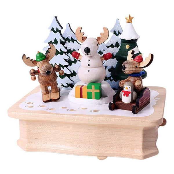 Skiing Reindeer Wooden Music Box