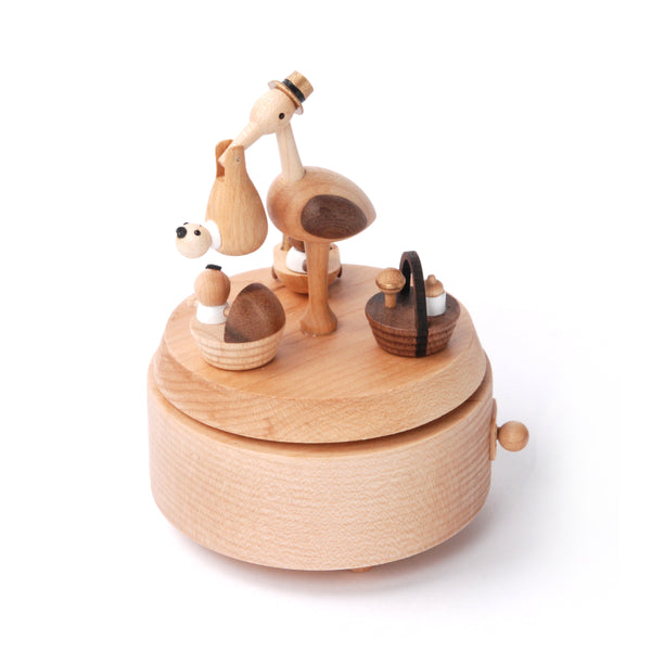 Baby Stork Delivery Wooden Music Box