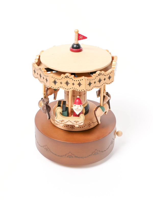 Santa & Reindeer Carousel Wooden Music Box